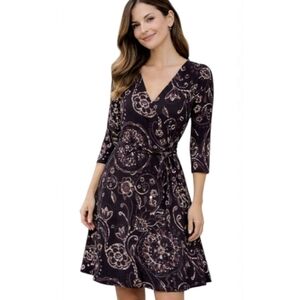 LILY True Wrap Dress Floral V-Neck 3/4 Sleeve M